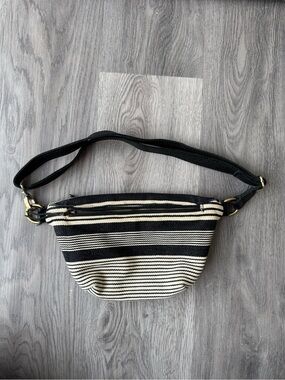 Striped Black and Cream Canvas Crossbody Belt Bag